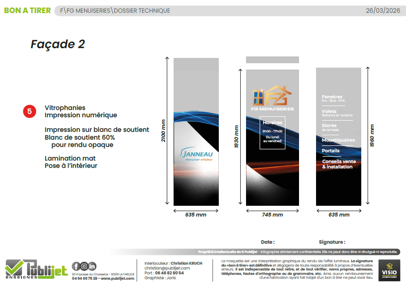 Plan technique bon à tirer - façade 2 vitrophanies FG Menuiseries